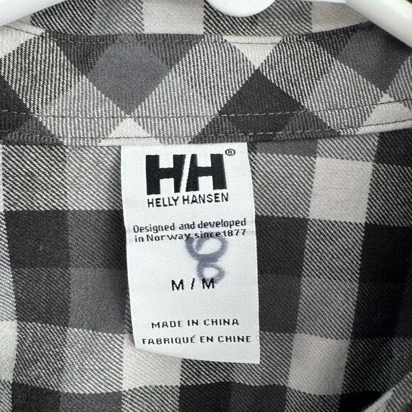 Helly Hansen Checkered Flannel Shirt Womens M Gray White Mammoth Embroidered - Picture 7 of 13